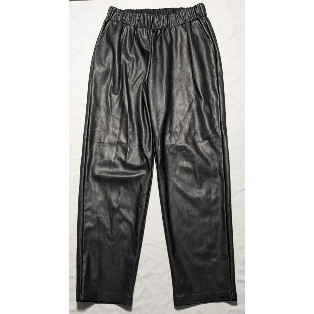 LISADNYC x THE DROP Women Large Black Vegan Leather Pull-On‎ Pants EUC